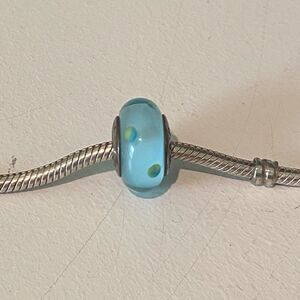 Authentic Pandora Teal Polka Dots Murano Glass Art Charm